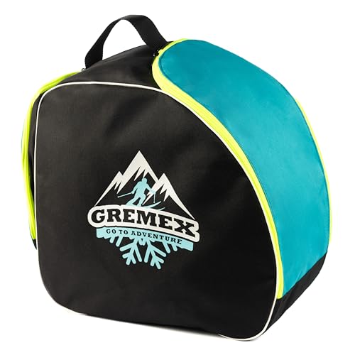 GREMEX borsa per scarponi da sci con casco - borsa impermeabile con scomparto per casco - borsa per scarponi da sci e casco - zaino con scomparto per casco e cuciture in titanio