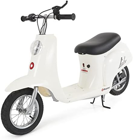 Razor Pocket Mod Miniature Euro 24V Electric Kids Ride On Retro Scooter, Speeds up to 15 MPH with 10 Mile Range, Ages 13 and Up, White