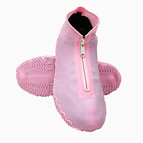 Waterproof Shoe Covers, Reusable Foldable Not-Slip Rain Shoe Covers with Zipper,Shoe Protectors Overshoes Rain Galoshes for Men and Women (S (Kids 3-5 year), Pink)