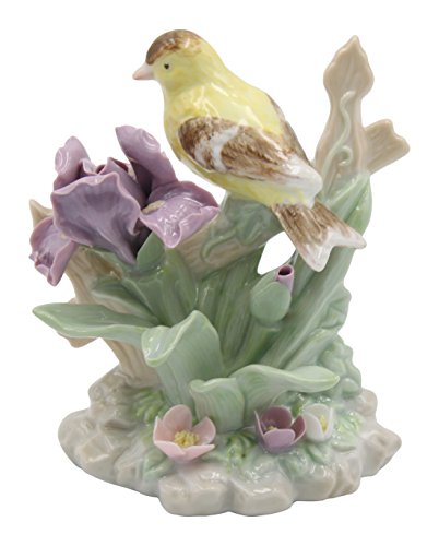 Cosmos Gifts Fine Porcelain Goldfinch Bird on Iris Figurine, (96303)