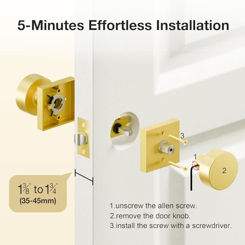 Euvovito Gold Door Knobs Interior, Privacy Zinc-Alloy Heavy Duty Brushed Gold Interior Door Knob, Brushed Brass Indoor Doorknobs for Bedroom, Bathroom (1 Pack) by Euvovito - Image 8