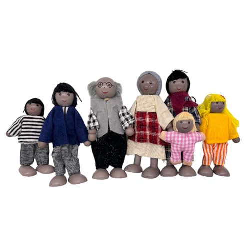 Set de 7 muñecos de madera para casa de muñecas miniatura 2