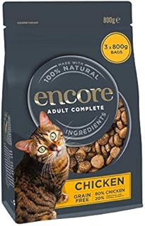 Encore Complete and Grain Free Adult Dry Cat Food, Chicken, 800 g (Pack of 3)