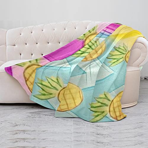 Pineapple On Rainbow Color Chevron Soft Cozy Throw Blanket For Adult And Kids, Lightweight Microfiber Fleece Blanket For Couch Bed Sofa Travel, 59"X79" #TOP3