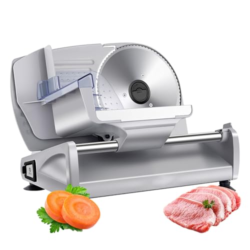 KELUNIS Cortadora De Carne De 7,5 Pulgadas, Cortadora De Alimentos EléCtrica De 200 W, Cortadora De Fiambres EléCtrica Con Hoja Ajustable De 0 A 15 Mm De Grosor Para Uso Comercial