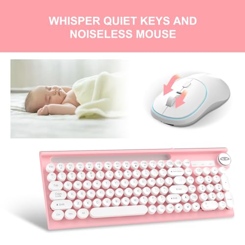Image of Pink Wireless Keyboard and Mouse Combo, MageGee 2.4G USB 101Keys officeTypewriter, Waterproof Cute Round Retro Aesthetic Keyboard for Computer,PC,Desktops,Laptop, Mac(White Pink)