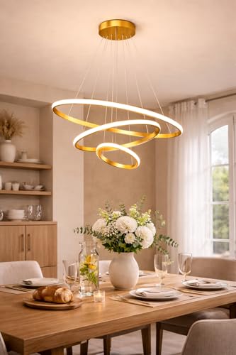 Image of DECOHOME Modern Ceiling Light Pendant Lamp | Stylish Hanging Lights for Dining, Kitchen & Living Room | Premium Build with Elegant Design & Warm Ambient Lighting (Golden-Ring Light)