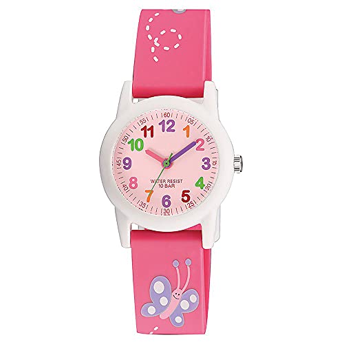 Montic Girls Time Teaching Analog Plastic Strap Watch - Student Learning Clock Time | Educational Tool for Homeschool, Classroom, Teachers, and Parents | Cute Silicone Children Wrist Watch for Gift