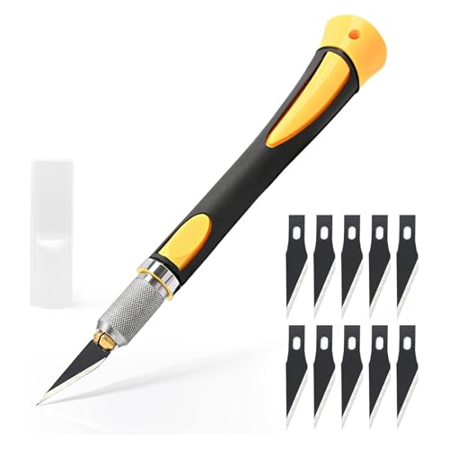 ZhouWei Cuter Manualidades Precision, Cuchillos de Arte de Precisión con 10 Cuchillas de Recambio, Cutter Manualidades, Juego Cuchillos Artesanales Tallar, para Grabado y Fabricación Arte (Amarillo)