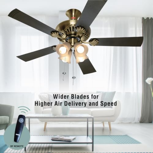 Image of USHA Fontana Maple 1250mm BLDC Ceiling Fan with Decorative Lights|BEE 5 Star Rated|100% Copper Motor|RF Remote, High Air Delivery|3Y Motor & 2Y PCB Warranty|(Antique Brass) Pack of 1|Free Installation