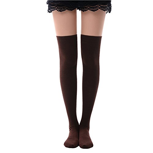 MK MEIKAN Thigh High Socks Gifts for Mom Over the Knee Stockings for Tube Dresses Cosplay Uniform Long Socks for Women Brown
