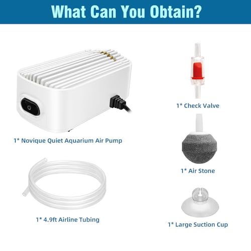 Image of Quiet Aquarium Air Pump 4.5W Fish Tank Oxygen Aerator Pump with Air Stone Airline Tubing Check Valve Aquarium Bubbler for 20-70 Gallon Fish Tanks