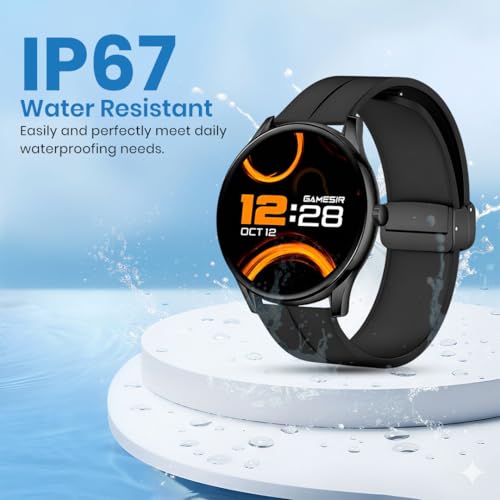 Image of GameSir Glavito Round Dial Smartwatch with 1.49 inch AMOLED Display, 100+ Sports Modes, IP67, Bluetooth Calling, Crown Control, Health Tracking, 100+ Watch Faces, Men & Women (Magnetic Black dial)
