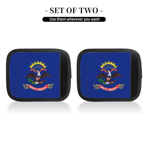 2 Pcs Luggage Handle Wraps, North Dakota State Flag Print Grip Handle Cover/Travel Bag Identifier for Suitcase Accessories2