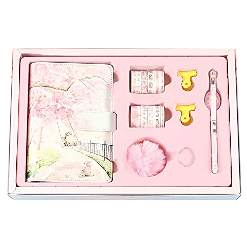 GZTH Pink Sakura 80 Sheet A6 Leather Binder Notebook set, Journal Agenda Planner Set Stationery, Hand Account Book with 1 Gel Pen,1 Hairball,10 Rolls of Paper Tape,2 Tail Clips GZTH Pink Sakura 80 Sheet A6 Leather Binder Notebook set, Journal Agenda Planner Set Stationery, Hand Account Book with 1 Gel Pen,1 Hairball,10 Rolls of Paper Tape,2 Tail Clips