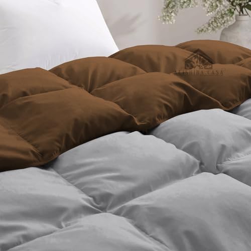 Image of Reversible Heavy Winter Comforter Single Size 60 inchX90 inch | 600 GSM Fill for Winter Comforter /Rajai /Duvet /Blanket Hotel Luxury Soft Fluffy Single Size - Chocolate Brown /Silver Grey Color