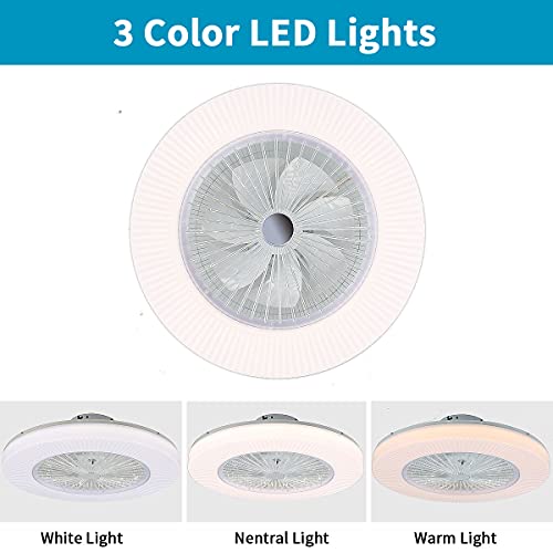 YYEHON Modern Ceiling Fan with Lights, Low Profile Semi Flush Mount