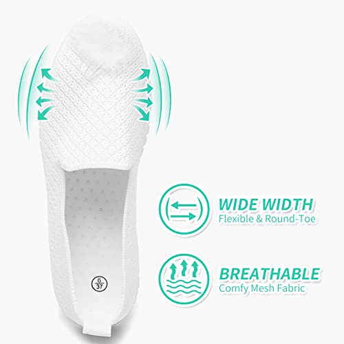 Babudog Women's Mesh Flats Shoes Breathable Slip On Shoes Casual Black And White Flats Comfortable Walking Shoes(White.us9) #TOP1