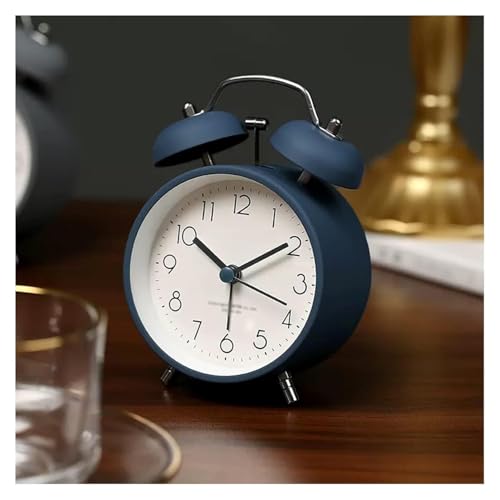 Image of DRONTER Vintage Twin Bell Analog Display Table Alarm Metal Clock with Night LED Light Heavy Slippers Extra Loud Alarm Clock Ideal for Student and Kids Bedroom (Black) (Blue Round), 12 *15 Cm