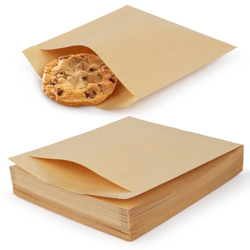 200 Pack Paper Cookies Bags with Seal Stickers 5x6 Inch Grease Resistant Cookie Sleeves Small Brown Bakery Bags for Packaging Donuts Brownies Treats Snacks Baked Goods