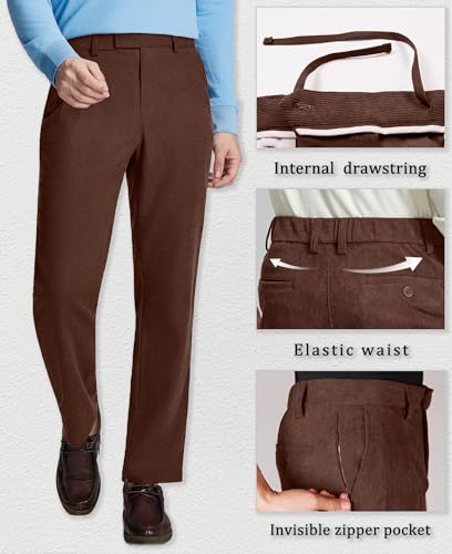 Susclude Mens Corduroy Dress Pants Classic Fit Pants 30"/32"/34" Old Money Vintage Stretch Work Casual Business Trousers4