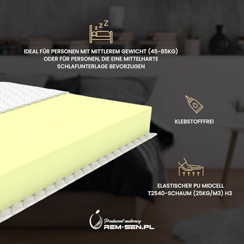 Matratze 80x170cm Höhe 10 cm Härtegrad 3 (H3) aus elastischem Polyurethanschaum mit Komfortschaum und Dreilagige Membranhülle, Matratze für Kinder, Erwachsene Öko-Tex Zertifiziert Qualitätsstandard