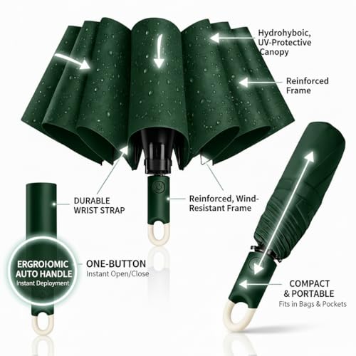 Image of Owme UV Umbrella for Women, Mini Folding Portable 3-Fold Umbrellas | Auto Open & Close for Rain and Sun Protection, Anti-Slip Handle | Windproof Umbrlla for Bedroom, Living Room,Entryway -