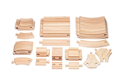 maxim enterprise, inc. Expansion Wooden Train Track Set, 54 Piece Hardwood Curved Tracks, Straight Tracks and Connectors for Railroad Crossing, Compatible with Thomas & Friends and All Major Brands