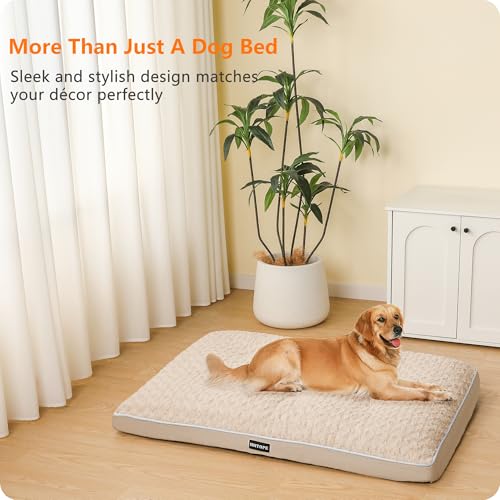 HMTOPE Orthopädisches Hundebett, Hundematte im Doppelstock-Design, Waschbar Hundekissen, Abnehmbar Hundekorb, 105 cm für Mittelgroße Hunde, Beige