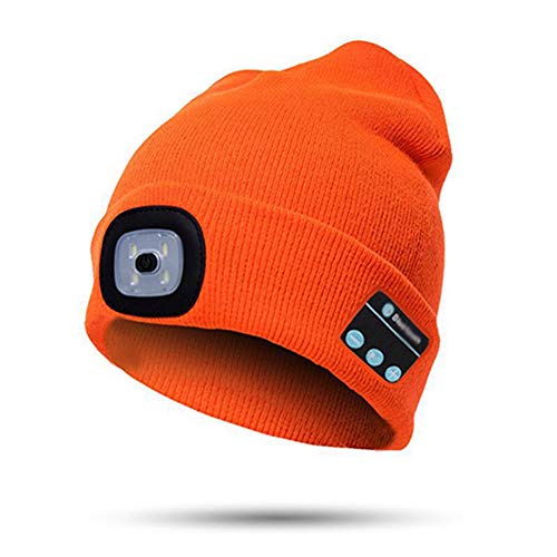 Unisex Wintermütze mit Licht und Bluetooth 4 LED USB Aufladbar Mütze Beanie Warm Gestrickte Beleuchtung Musik Hut für Walking, Camping,