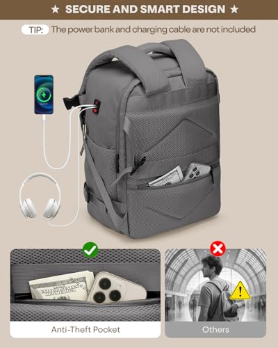 ZHXX Ryanair Handgepack 40x30x20,Handgepäck Rucksack Leichter Kabinenrucksack mit 14 Zoll Laptopfach & Diebstahlsicherung,Dunkelgrau.