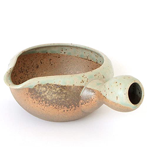 Matcha bowl with spout and handle Yuzamashi water cooler for green tea -Made in JAPAN | Japanese Tea KIMIKURA (Gray+Green)