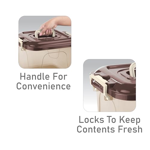 Image of JOYO Kitchen King Container 20.5 L (Pack of 1) Large Rectangular Plastic Container Multipurpose Stackable Storage Box with Lid & Handle - Brown