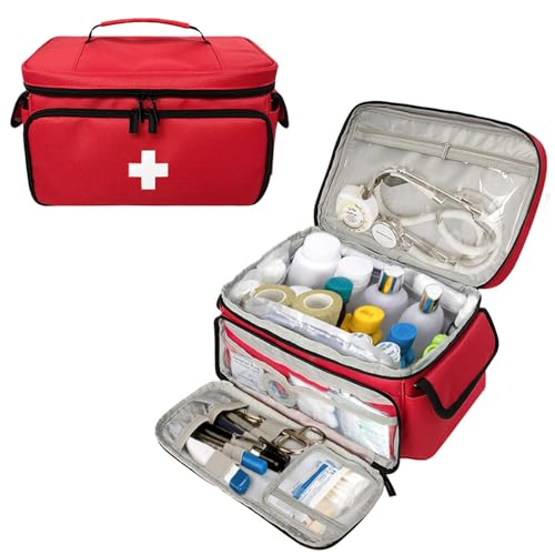 Image of Medicine Storage Bag, Empty First Aid Bag, Medicine Organizer and Storage Bag Empty, Pill Bottle Organizer for Emergency, First Aid Box Family Zippered Medicine Bag for Home and Travel