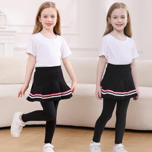TXJ Sports Girls Leggings with Skirt, Footless Skirt Pants Cotton Ruffle Tutu Pants for Kids 2-9 Years2