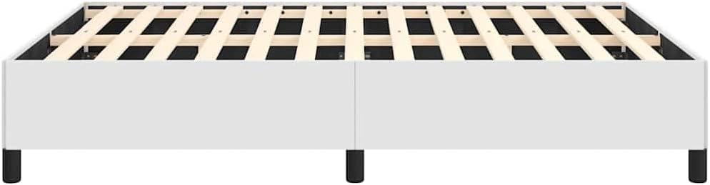 Bed Frame White Faux Leather Upholstered Full Double Platform Foundation with Sturdy Engineered Wood, Easy Assembly, Nonslip Feet for Modern Minimalist Bedroom Mattress Support