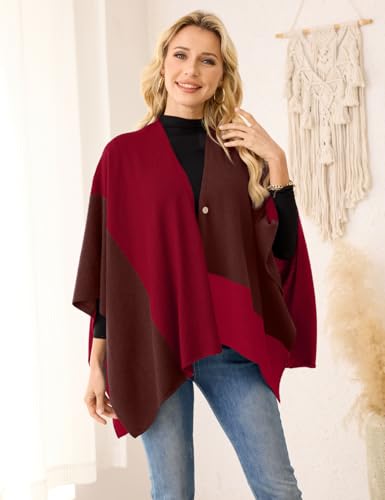 Ferand Women's Cashmere Blend Shawl Wrap Color Block Poncho Versatile Travel Scarf2