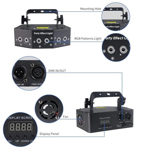 Image of Disco Party Lights,Dj Laser Lights RGB Sound Activated,Master-Slave Scan Light Projector by DMX512 Ctrol,Indoor Dance Pattern Stage - for Birthday Light Shows Clubs Bars (6 Hole)
