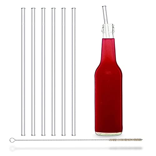 Halm Glass Straws - 6X 11 Inch Long Straight Drinking Straws For Bottles + Plastic Free Cleaning Brush - Dishwasher Safe - Sustainable, Water Bottles #TOP5