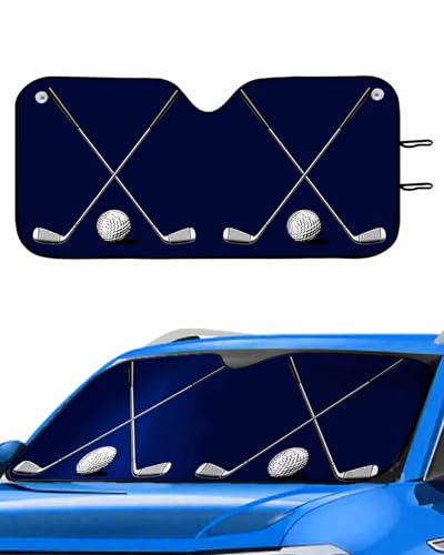Parasol para parabrisas delantero de coche, 29 x 51 pulgadas, diseño clásico tradicional de golf, con textura azul, plegable, bloquea los rayos UV, protector de visera para coche, mantiene fresco