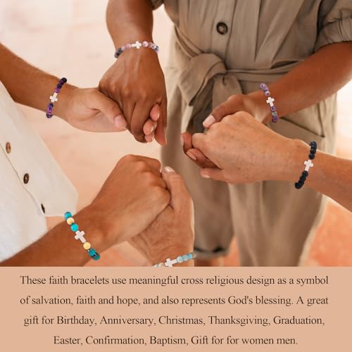 WAINIS 9Pcs Faith Cross Beaded Bracelets for Women Inspirational Christian Gifts Religious Cross Bracelet 8mm Natural Stone Stretch Jesus Bracelets Bulk Jewelry Gift4