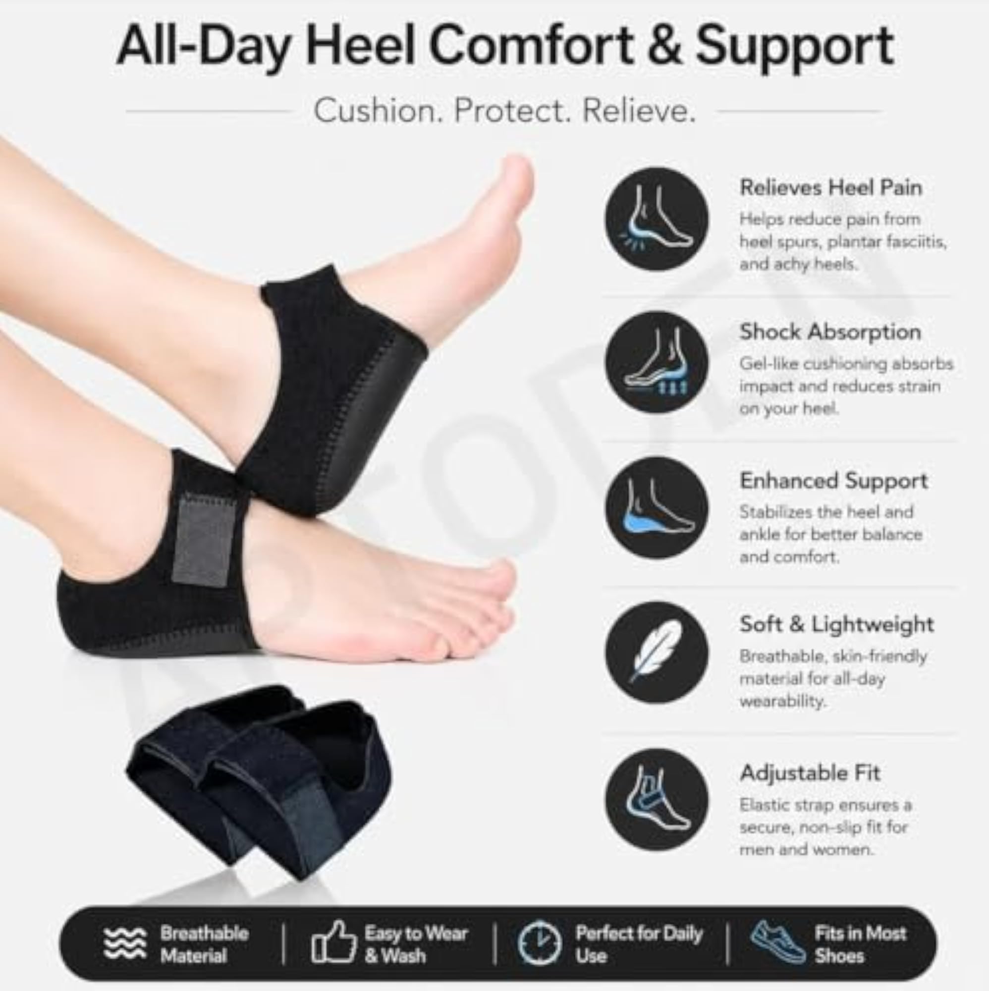 Gel Heel Cups Silicon Heel Pad for Heel Ankle Pain