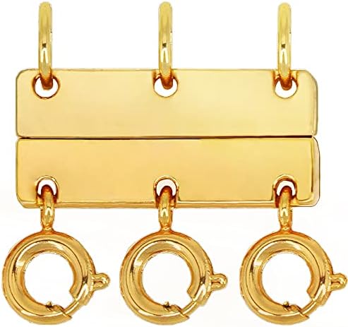 Necklace Layering Clasps, 18K Gold and Silver Layered Necklace Clasp Multiple Strands Jewelry Necklit Spacer Closure Stacker Convertor for Layering Magnetic Necklace Detangler (3 Clasp Gold)