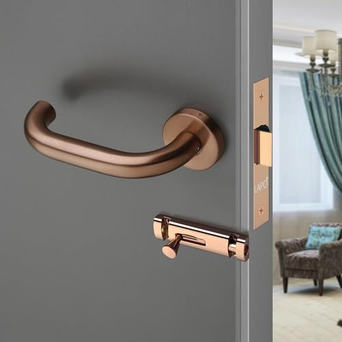 Image of LAPO Lock Set for Bathroom & Balcony Door | 45x45mm Lock Body | Brass Latch | Compatible with 30-50mm Door | Keyless Operation | Rose Gold Finish | Left-Right Opening Fit | 3 Years Warranty | CMH-6T