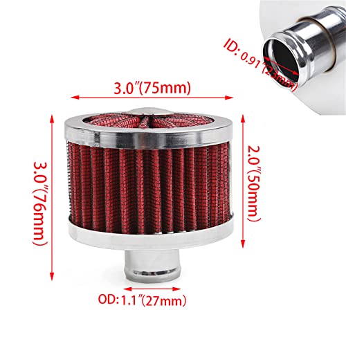 Muge Racing 23Mm Car Air Filter Universal Cold Air Intake Filter High Flow Vent Valve Cover Breather Filter (Red) #TOP6