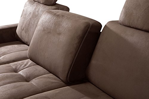 Cavadore Ecksofa Puccino mit Federkern, Schlaffunktion, verstellbarer Sitztiefe und 2 Kopfstützen / Sofa in L-Form im Landhaus Design / 281 x 86 x 178 cm / Mikrofaser braun – Bild 5