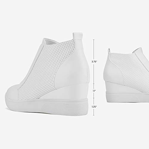 DREAM PAIRS Women’s Platform Wedge Sneakers Ankle Booties,Size 9.5,White,WEDGE-SNKR-1