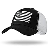 American Flag Trucker Hat - Snapback Hat, Baseball Cap for Men Women - Breathable Mesh Side, Adjustable Fit - for Casual Wear Black/White