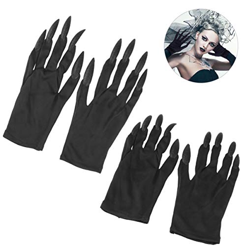 2 pares de luvas para fantasia de Halloween da Artibetter com unhas arranhadas e unhas para fantasia