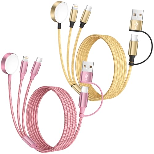 USB A/C 3 in 2 Multi Charging Cable 2Pack 5FT, Travel Essentials Apple Watch Charger/USB C Cable/Lightning Cord for iWatch Series, iPhone 16/15/14/13/12,iPad, Galaxy, Airpods—Cruise, Car, Dorm, RV Use